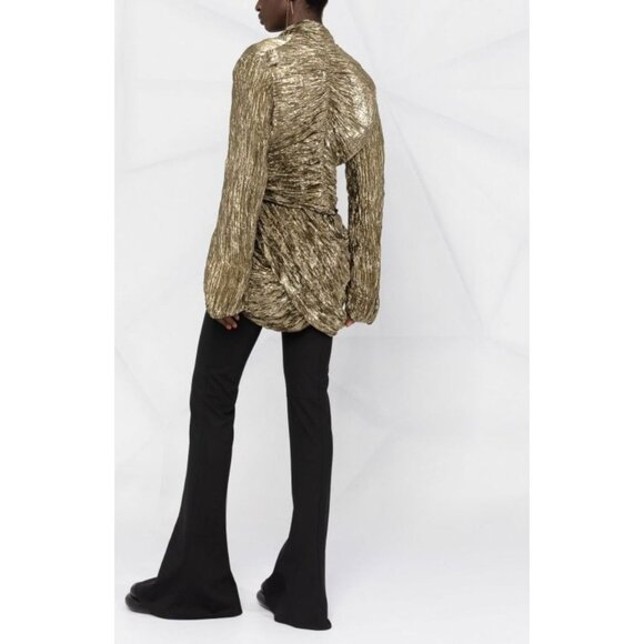 JUNYA WATANABE Comme Des Garçons Metallic Gold Open Crinkled Blazer Jacket XS - Picture 2 of 8